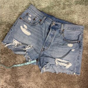 Levi's 501 Light Blue Distressed Jean Shorts Size 29